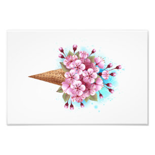 Roze Sakura Ice Cream Waffle Cone Foto Afdruk