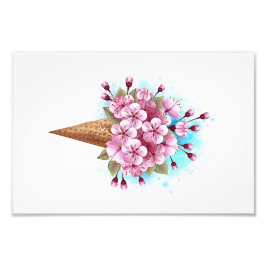 Roze Sakura Ice Cream Waffle Cone Foto Afdruk (Voorkant)