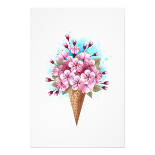 Roze Sakura Ice Cream Waffle Cone Foto Afdruk