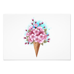 Roze Sakura Ice Cream Waffle Cone Foto Afdruk