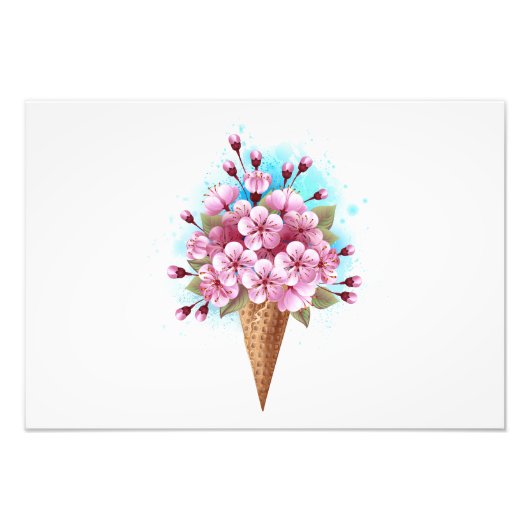 Roze Sakura Ice Cream Waffle Cone Foto Afdruk (Voorkant)