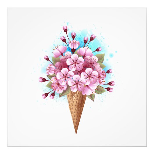 Roze Sakura Ice Cream Waffle Cone Foto Afdruk (Voorkant)