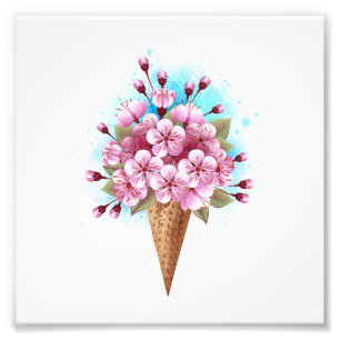 Roze Sakura Ice Cream Waffle Cone Foto Afdruk