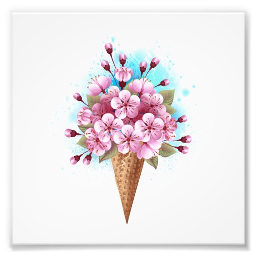 Roze Sakura Ice Cream Waffle Cone Foto Afdruk (Voorkant)