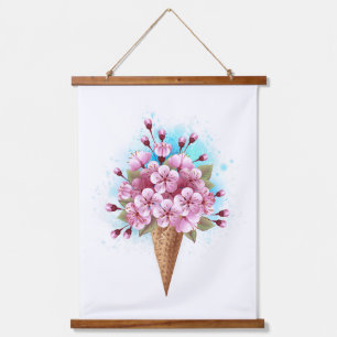 Roze Sakura Ice Cream Waffle Cone Hangend Wandkleed
