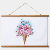 Roze Sakura Ice Cream Waffle Cone Hangend Wandkleed (Voorkant)