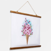Roze Sakura Ice Cream Waffle Cone Hangend Wandkleed (Gebogen)