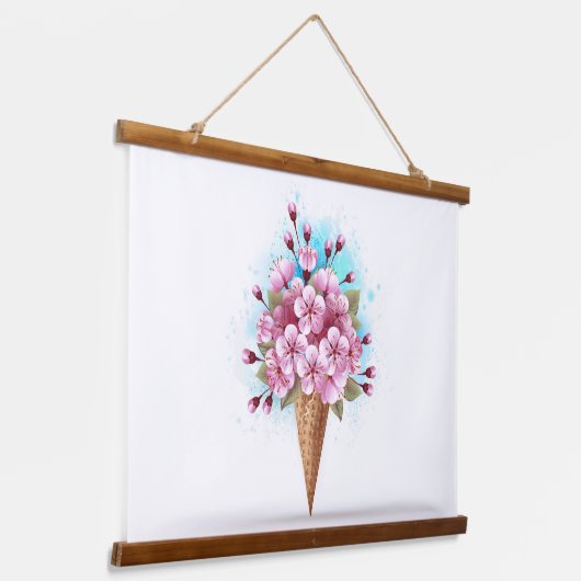 Roze Sakura Ice Cream Waffle Cone Hangend Wandkleed (Gebogen)