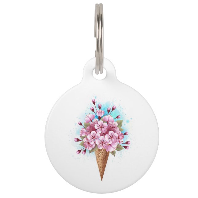Roze Sakura Ice Cream Waffle Cone Huisdierpenning (Voorkant)