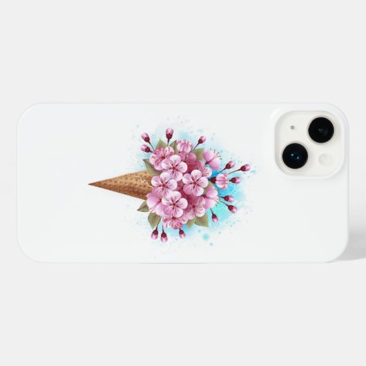 Roze Sakura Ice Cream Waffle Cone iPhone Hoesje (Achterkant horizontaal)
