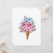 Roze Sakura Ice Cream Waffle Cone Kaart (Voorkant / Achterkant in situ)