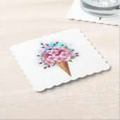 Roze Sakura Ice Cream Waffle Cone Kartonnen Onderzetters (Gebogen)