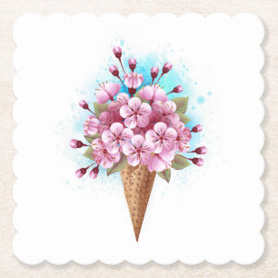 Roze Sakura Ice Cream Waffle Cone Kartonnen Onderzetters