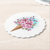 Roze Sakura Ice Cream Waffle Cone Kartonnen Onderzetters (Gekanteld)