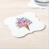 Roze Sakura Ice Cream Waffle Cone Kartonnen Onderzetters (Gekanteld)