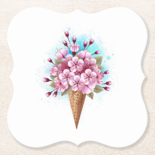 Roze Sakura Ice Cream Waffle Cone Kartonnen Onderzetters