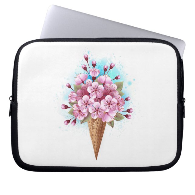 Roze Sakura Ice Cream Waffle Cone Laptop Sleeve (Voorkant)