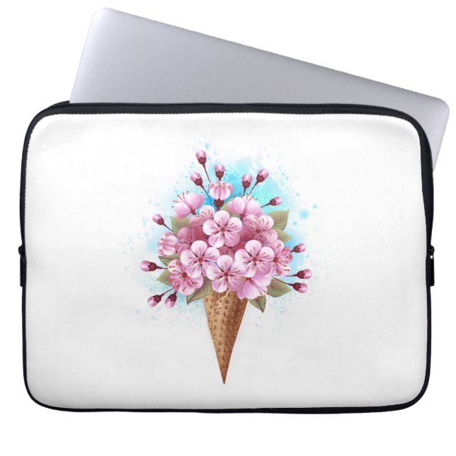 Roze Sakura Ice Cream Waffle Cone Laptop Sleeve (Voorkant)