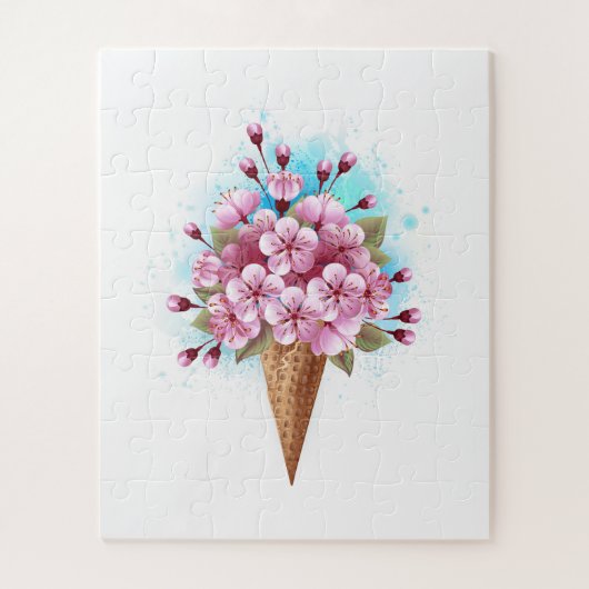Roze Sakura Ice Cream Waffle Cone Legpuzzel (Verticaal)