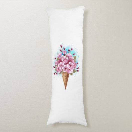 Roze Sakura Ice Cream Waffle Cone Lichaamskussen (Voorkant Verticaal)