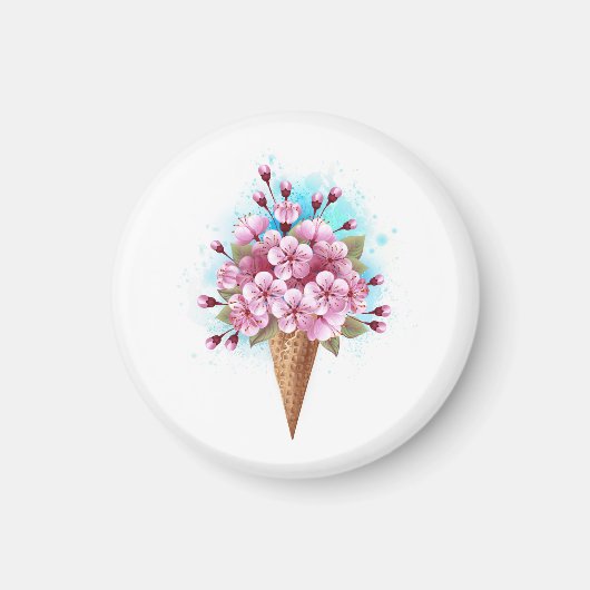 Roze Sakura Ice Cream Waffle Cone Magneet (Voorkant)
