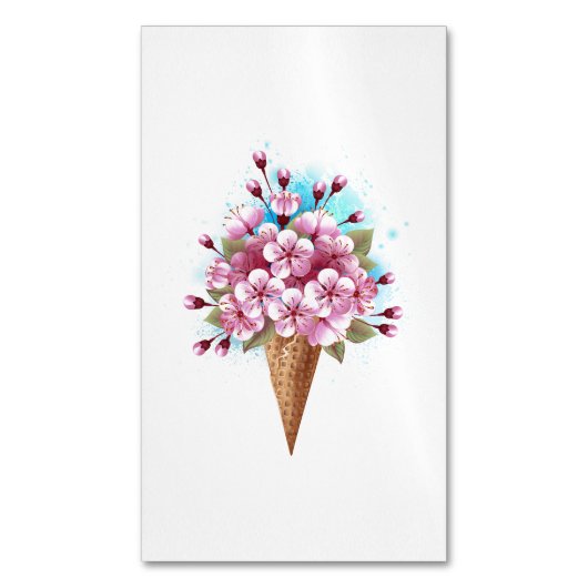 Roze Sakura Ice Cream Waffle Cone Magnetisch Visitekaartje (Voorkant Verticaal)