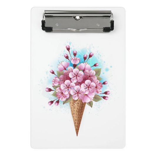 Roze Sakura Ice Cream Waffle Cone Mini Klembord (Voorkant)