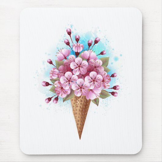 Roze Sakura Ice Cream Waffle Cone Muismat (Voorkant)