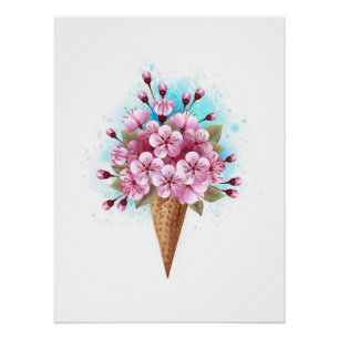 Roze Sakura Ice Cream Waffle Cone Perfect Poster