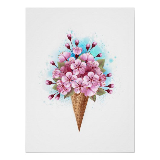 Roze Sakura Ice Cream Waffle Cone Perfect Poster (Voorkant)