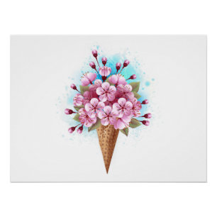 Roze Sakura Ice Cream Waffle Cone Perfect Poster
