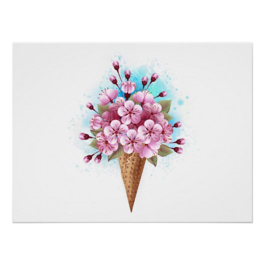Roze Sakura Ice Cream Waffle Cone Perfect Poster (Voorkant)