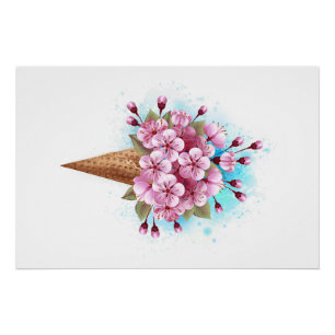 Roze Sakura Ice Cream Waffle Cone Perfect Poster