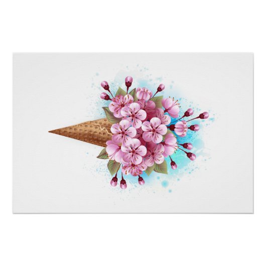 Roze Sakura Ice Cream Waffle Cone Perfect Poster (Voorkant)