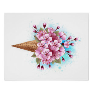 Roze Sakura Ice Cream Waffle Cone Perfect Poster