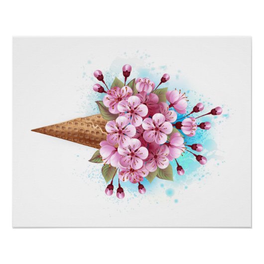 Roze Sakura Ice Cream Waffle Cone Perfect Poster (Voorkant)