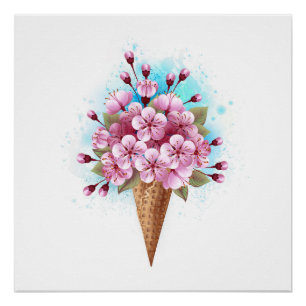Roze Sakura Ice Cream Waffle Cone Perfect Poster