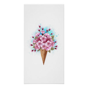 Roze Sakura Ice Cream Waffle Cone Perfect Poster