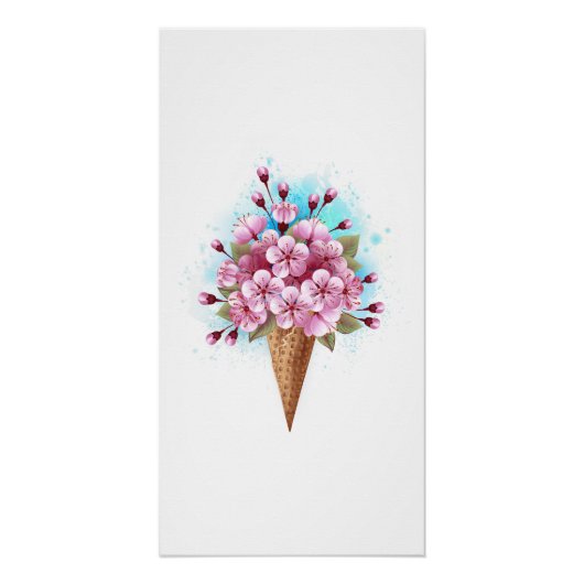 Roze Sakura Ice Cream Waffle Cone Perfect Poster (Voorkant)