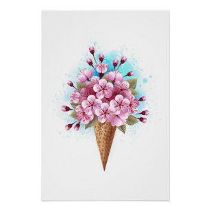 Roze Sakura Ice Cream Waffle Cone Perfect Poster