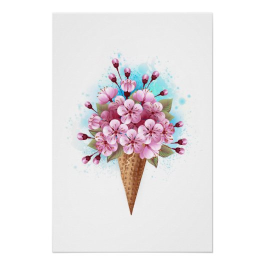 Roze Sakura Ice Cream Waffle Cone Perfect Poster (Voorkant)
