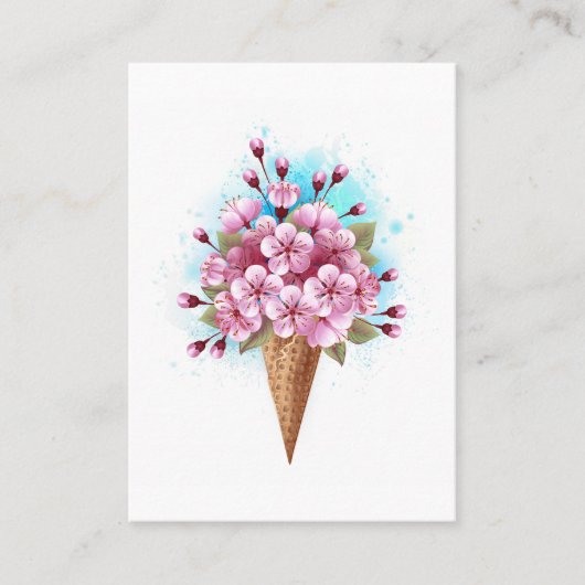 Roze Sakura Ice Cream Waffle Cone Plaatskaartje (Voorkant)