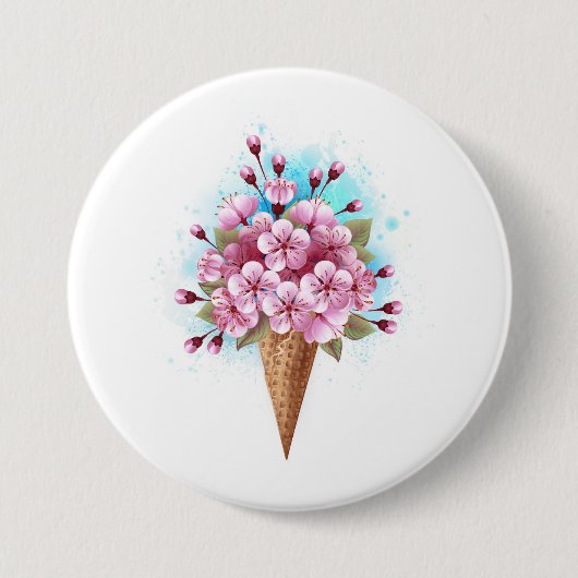 Roze Sakura Ice Cream Waffle Cone Ronde Button 7,6 Cm (Voorkant)
