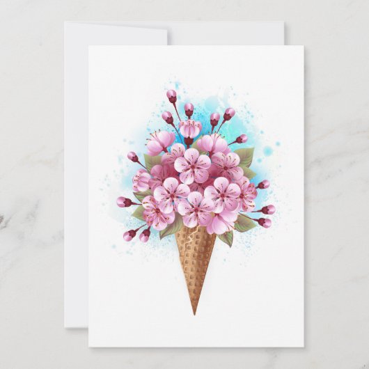 Roze Sakura Ice Cream Waffle Cone Save The Date (Voorkant)