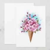 Roze Sakura Ice Cream Waffle Cone Save The Date (Voorkant / Achterkant)