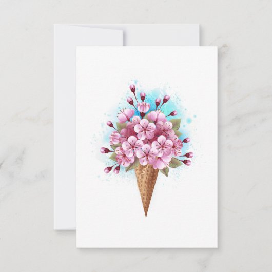 Roze Sakura Ice Cream Waffle Cone Save The Date (Voorkant)
