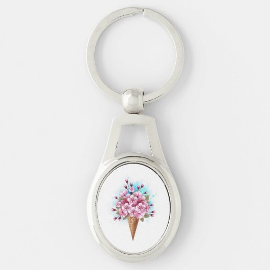 Roze Sakura Ice Cream Waffle Cone Sleutelhanger (Voorkant)