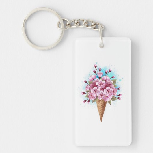 Roze Sakura Ice Cream Waffle Cone Sleutelhanger (Voorkant)