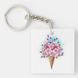 Roze Sakura Ice Cream Waffle Cone Sleutelhanger