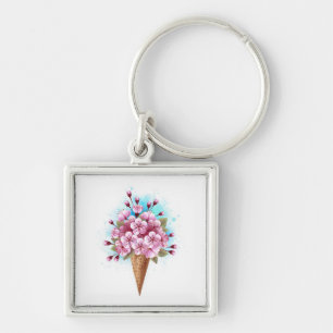 Roze Sakura Ice Cream Waffle Cone Sleutelhanger